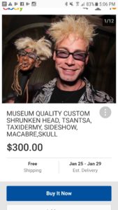 museum quality custom shrunken head eBay listing